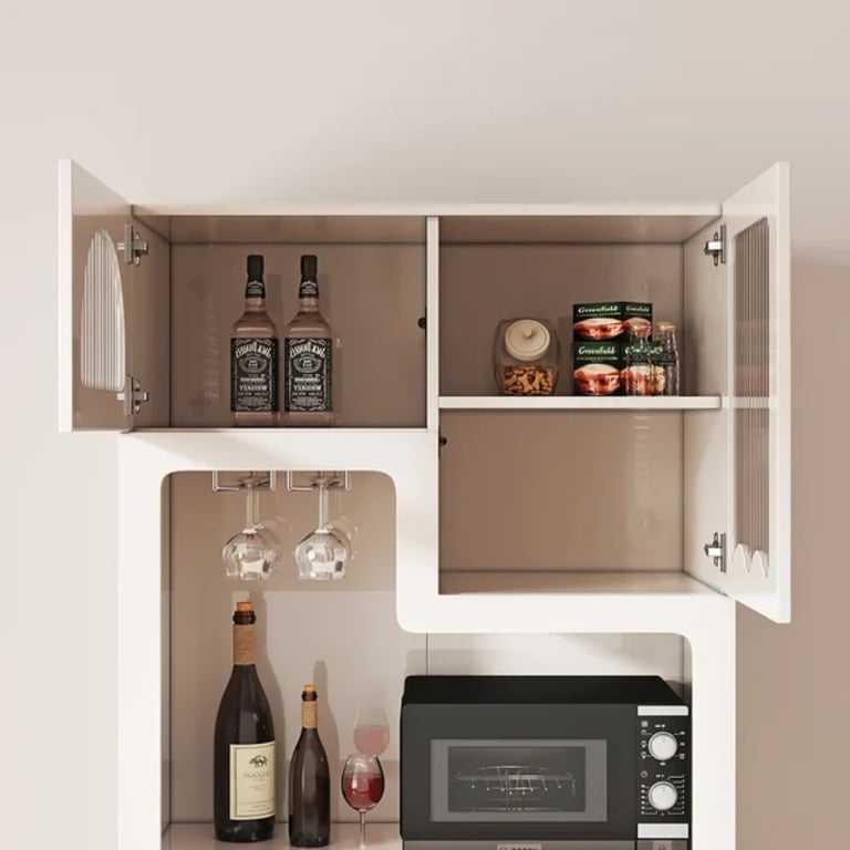 صورة بوفيه صغير ابيض خشب طبيعي -أزها