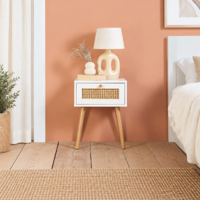 Lunita – Natural Wood & Rattan One-Drawer Bedside Table