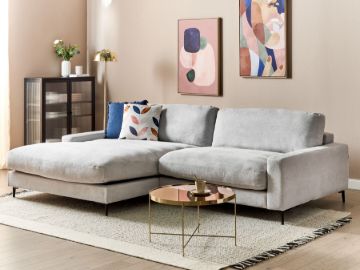 Picture of Malvena Right-Hand L-Shaped Fabric Sofa – Natural Wood