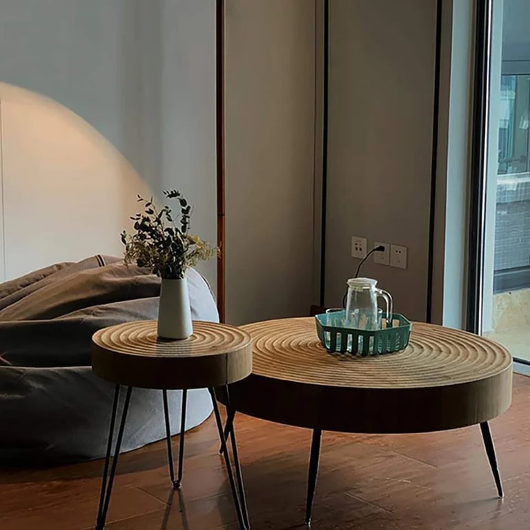 Ripple Duo Coffee Table Set – Natural Wood Top