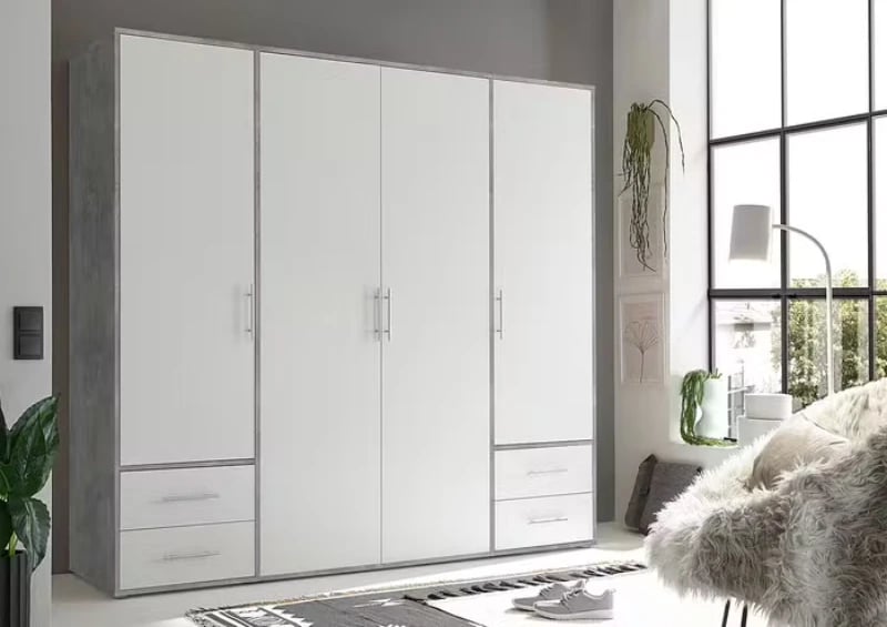Picture of Provalo three-door wardrobe with four drawers Natural wood