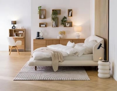 Picture of Levena Natural Wood Upholstered Bed