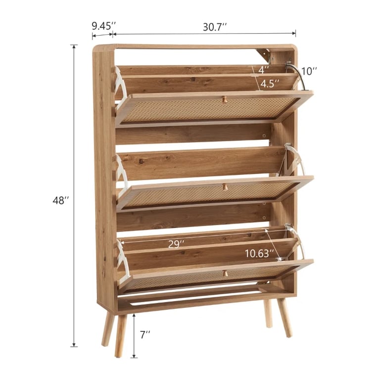 Soline – Natural Wood & Rattan Shoe Cabinet