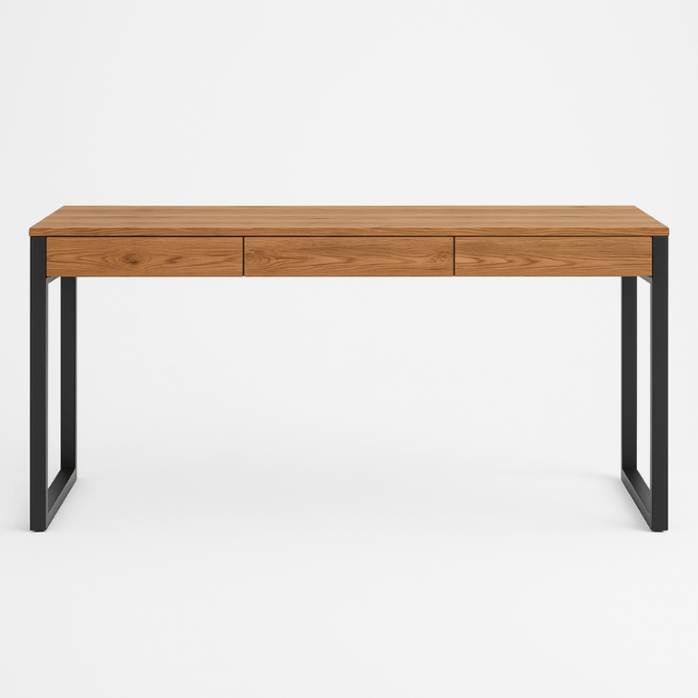 Picture of Ravion – Rustic Natural Wood Desk with Metal Frame & Drawers