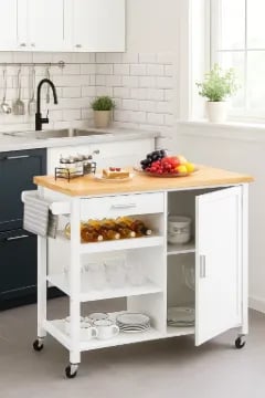 Yonn Rolling Kitchen Island with Solid Wood Top