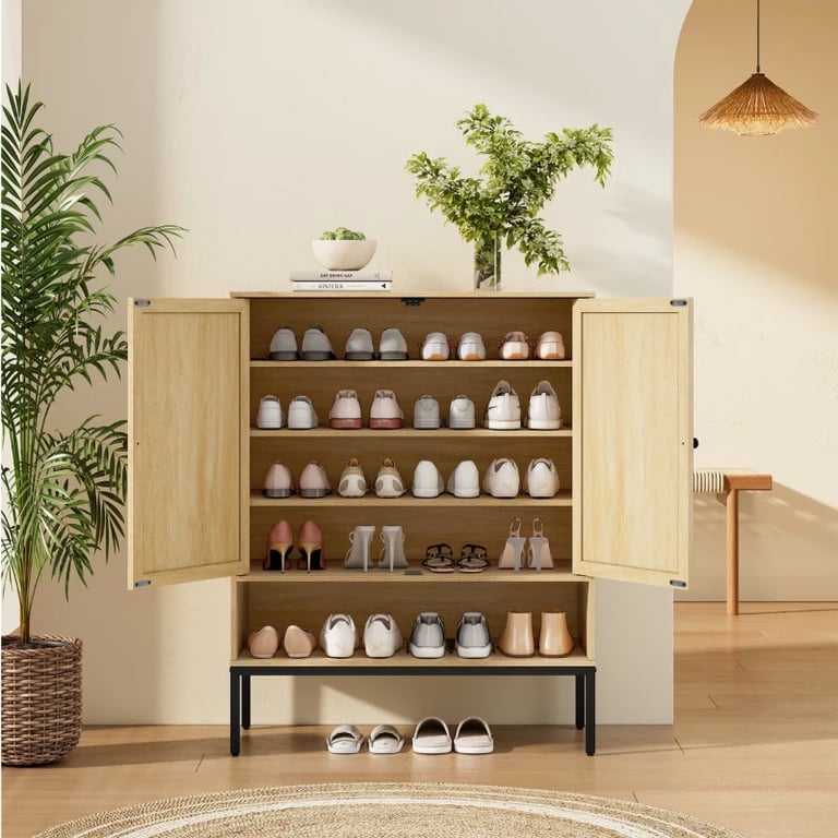 Picture of Marisse – Natural Wood Shoe Cabinet with Rattan Doors