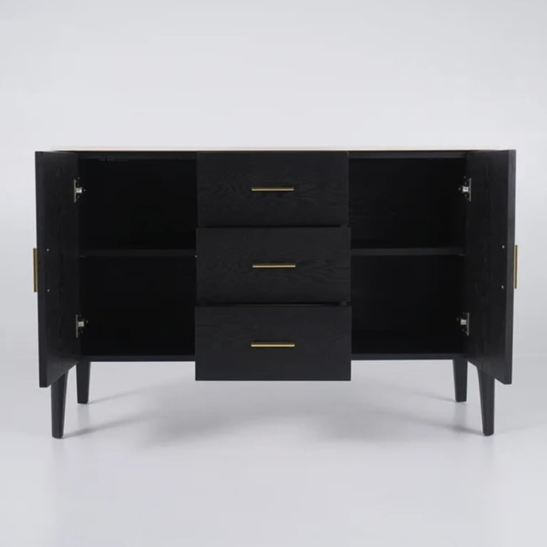 صورة ليسكو – بوفيه من الخشب الطبيعي بسطح رخامي ومقابض ذهبية