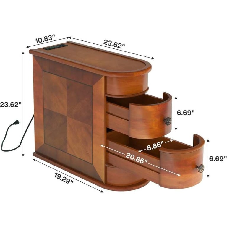 صورة ريكو طاولة جانبية من الخشب الطبيعي – تصميم دائري مع درجين