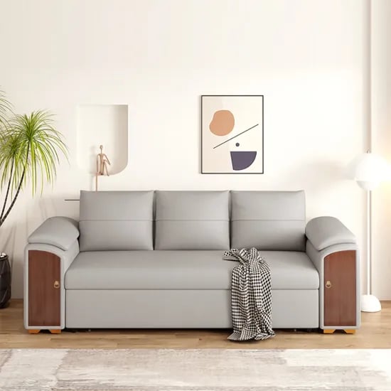 Rovano Convertible Sofa Bed – Smart Storage & Wooden Arm Design