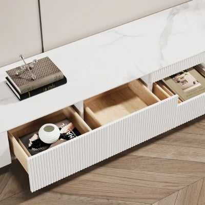 Picture of Marlo – Natural Wood TV Unit with Gold Base & Storage Drawers