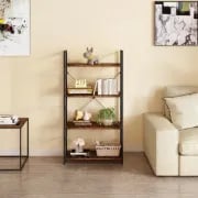 Landrin – Open Bookcase with Natural Wood Shelves & Metal Frame