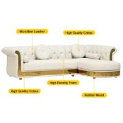 Valencia – Tufted Sectional Sofa made of Natural Wood with Gold Stainless-Steel Touch, featuring Armchair & Chaise Lounge