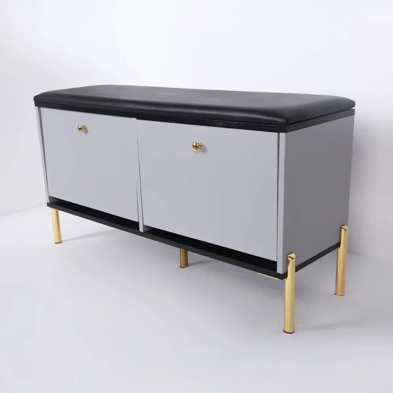 Arvo – Natural Wood Storage Bench with Gold Metal Legs