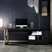 صورة ڤيرسو – مكتب كمبيوتر خشب طبيعي على شكل L مع وحدة جانبية