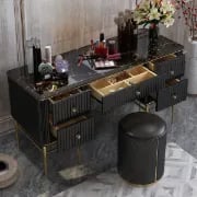 Vanity Dressing Table – Marble-Effect Top with Gold Legs