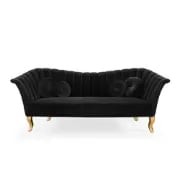 صورة كنبة مخملية سوداء - 3 مقاعد وأرجل ذهبية فاخرة - لونارا