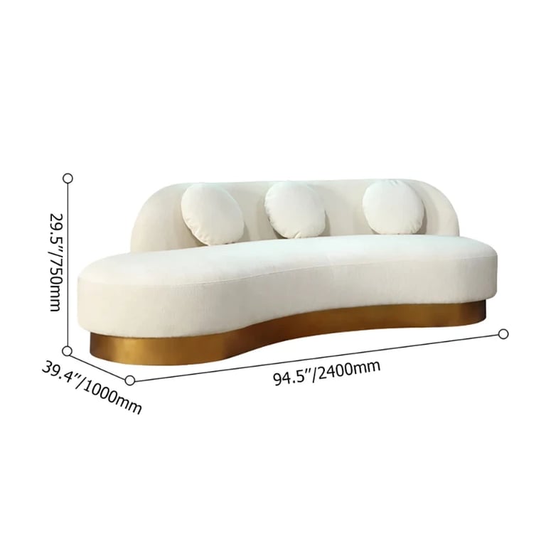 Picture of Dermo Modern White & Gold Velvet Curved Sofa for 3 Seaters with Pillows