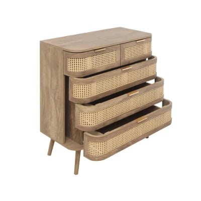Alina – Curved Edge Rattan Wood 5-Drawer Chest