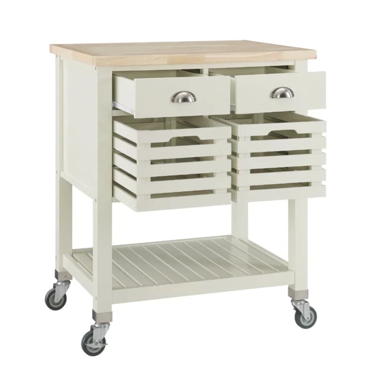 Diwai Rolling Kitchen Cart with Solid Wood Top