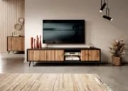 Picture of Nedra Black Natural Wood TV unit  with LED Shelves