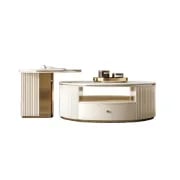 Picture of Velmira Luxe Coffee & Side Table Set – Golden Elegance Meets Natural Wood Charm