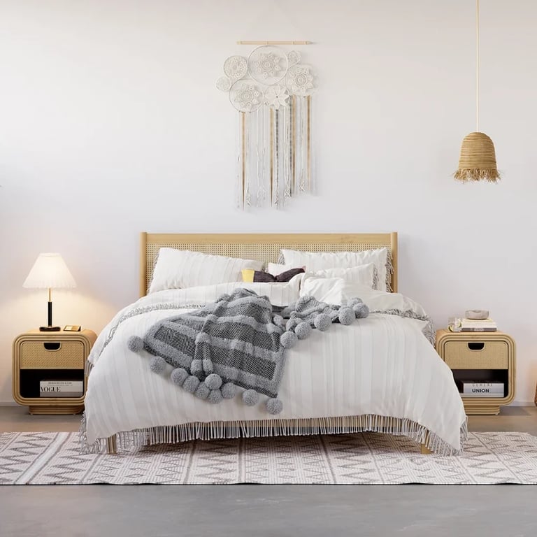 صورة طاولة غرفة نوم راتان مع خشب طبيعي - دمنال