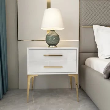 Hype Nightstand – Glossy Modern Design with Two Drawers and Gold Legs