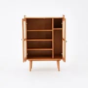 japandi Walnut Rattan Shoe Cabinet 2-Door 4-Shelf Shoe Organizer