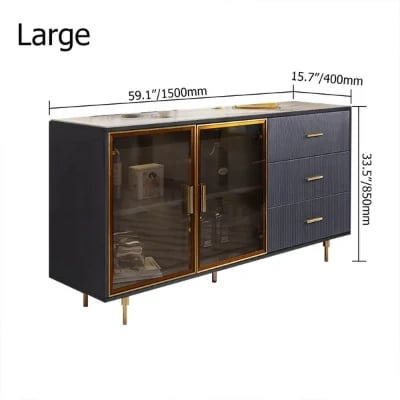 Klamf Sideboard – Natural Wood with Glass Doors and Golden Accents