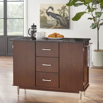 Classy Kitchen Island Table with Storage Cabinets - Natural Wood