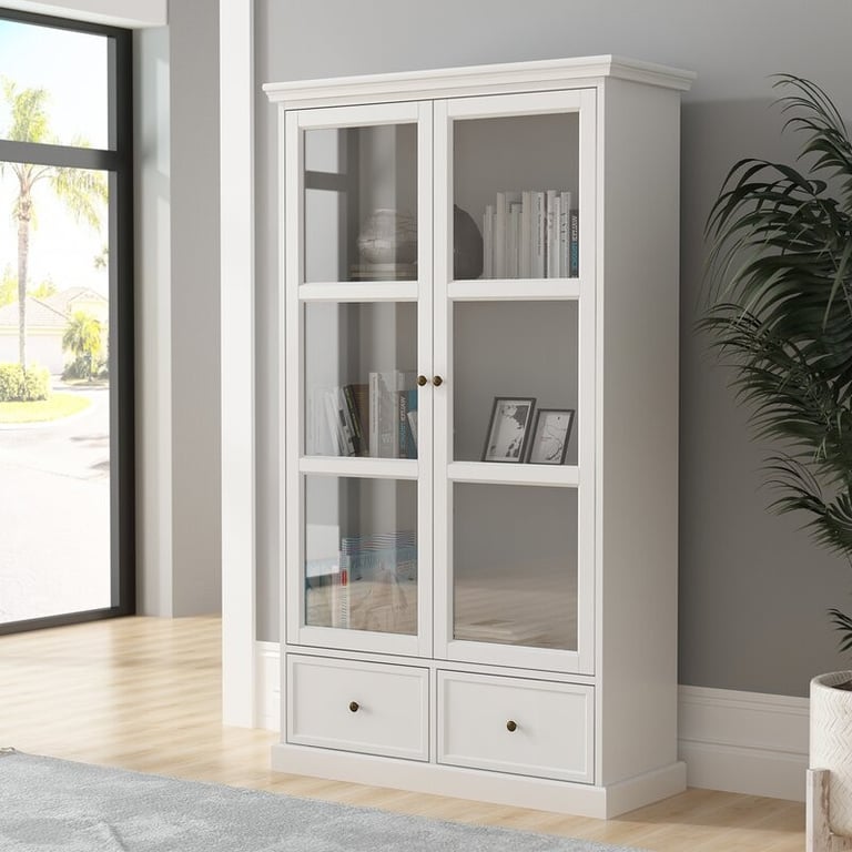 Linda - Natural Wood Cabinet with Glass Doors