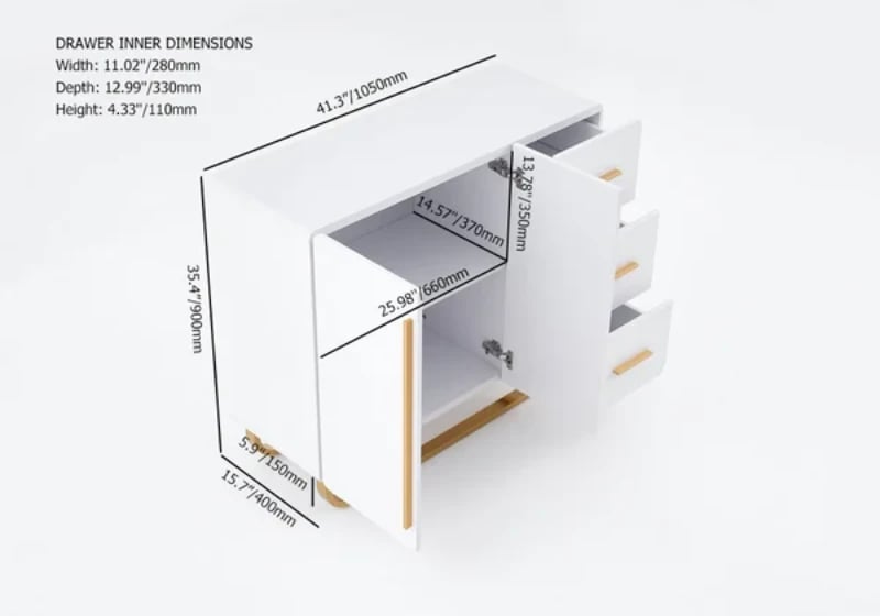 صورة بوفيه ابيض خشب طبيعي مع أدراج و أرفف
