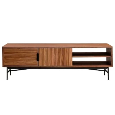 Picture of Ravelo – Walnut Ribbed TV Console with Open Shelves