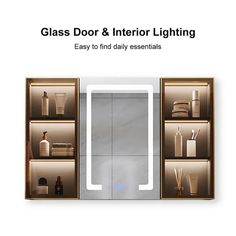 Black Wall-mounted LED Lighted Bathroom Medicine Cabinet Vanity Mirror with Storage