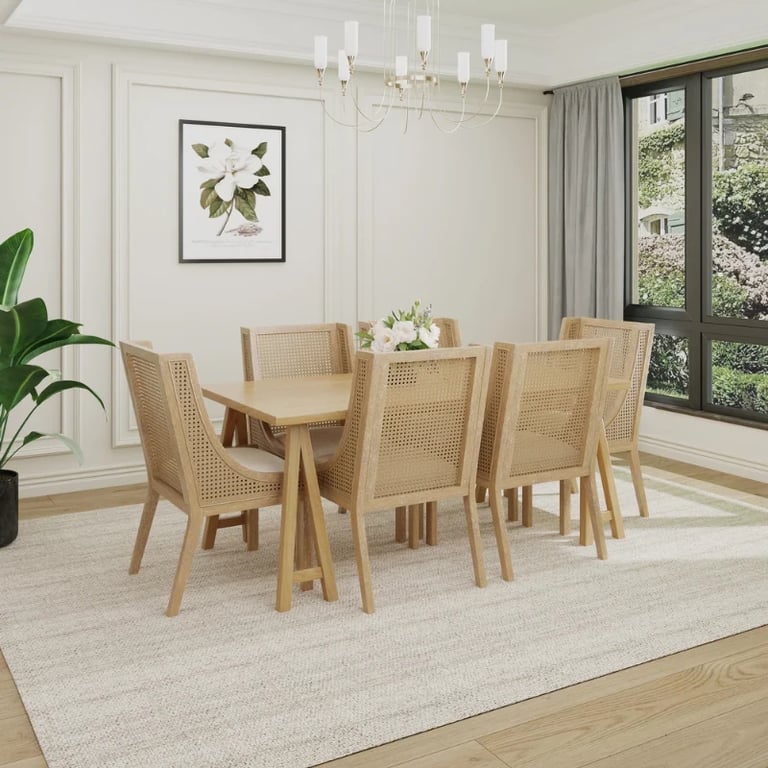 Lioren Dining Set – Natural Wood & Rattan Simplicity