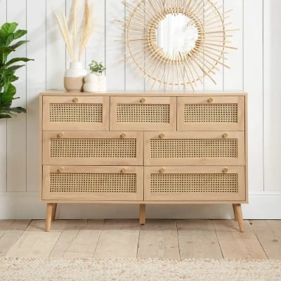 Avenya – Natural Rattan & Wood 6-Drawer Chest