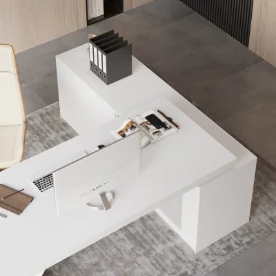 صورة جرانزي – مكتب تنفيذي على شكل ال مع وحدات تخزين – من الخشب الطبيعي