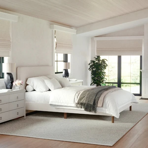Eloria Upholstered Platform Bed - Natural Wood Modern Bed