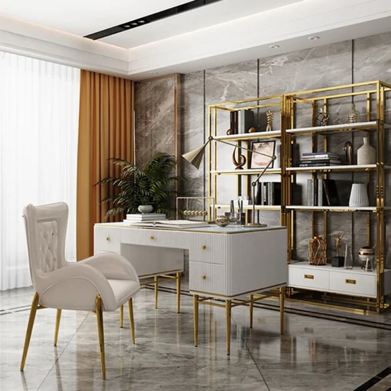 صورة بلاين – مكتب مكتبي من الخشب الطبيعي مع 5 أدراج وقاعدة معدنية