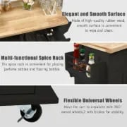 Ash Rolling Kitchen Island with Solid Wood Top