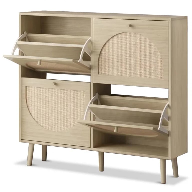 Picture of Orbital Shoe Storage - Natural wood with Rattan