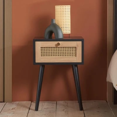 Lunita – Natural Wood & Rattan One-Drawer Bedside Table
