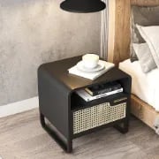 Picture of Kramsi Black Nightstand Rattan with Natural wood