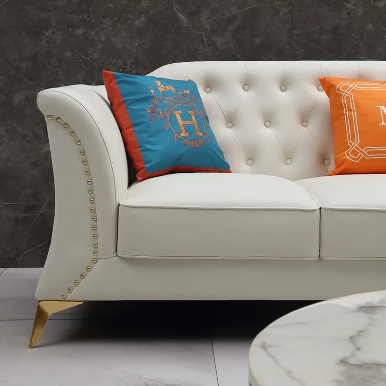 Marcelline – Sofa, Armchair & Ottoman Set with Elegant Natural Wood Accents | Customizable Design