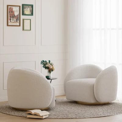 Picture of Auraya Swivel Accent Chair – White Elegance with Gold Base