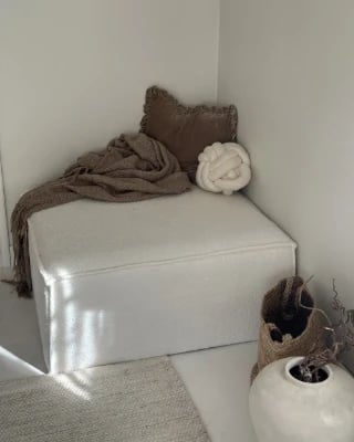 Luvo Ottoman – Square Plush Design with Natural Wood Frame