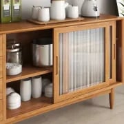 Picture of Harver Sliding Glass Sideboard – Natural Wood with Drawers
