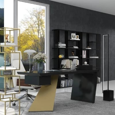 صورة رامفي – مكتب كتابة من الخشب الطبيعي مع إطار هندسي