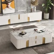Élivane – Coffee Table & TV Unit Set with Marble and Gold Accents