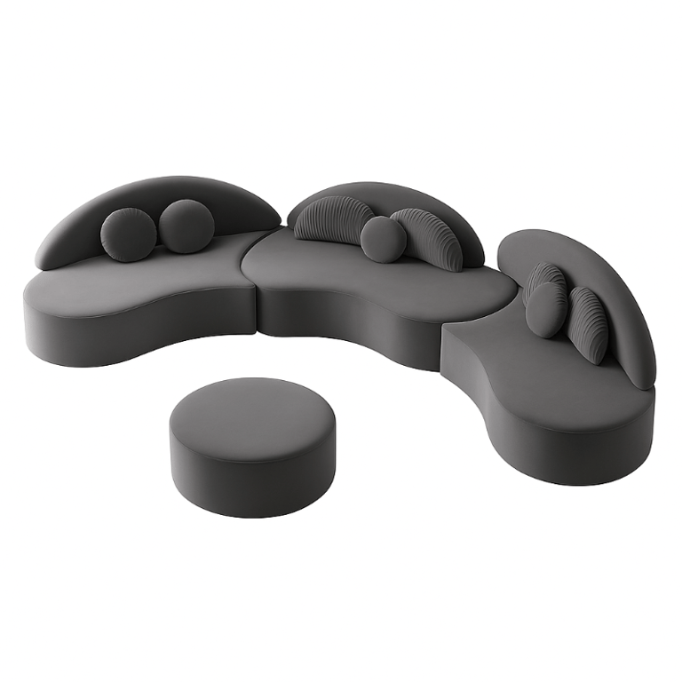 صورة روتانا – كنبة أرضية منحنية بتصميم فني – 3 قطع- خشب طبيعي